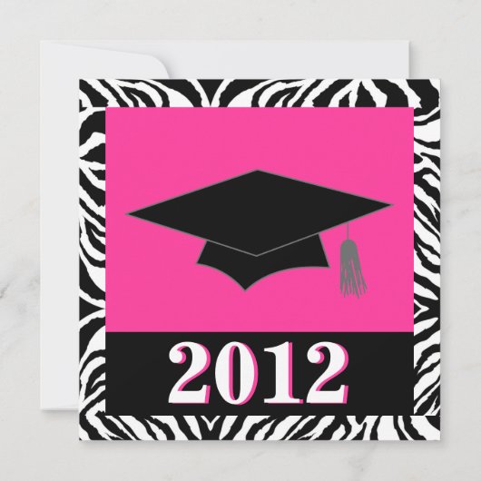 シマウマのアニマルプリントのショッキングピンクの卒業パーティー 招待状 (裏面)