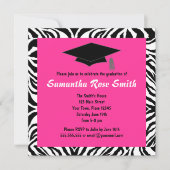 シマウマのアニマルプリントのショッキングピンクの卒業パーティー 招待状 (正面)