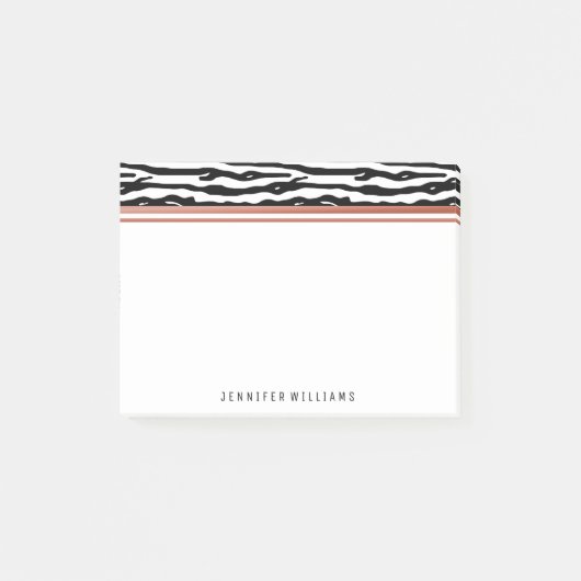 シマウマのアニマルプリント|の白黒のバラの金ゴールドの名前 ポストイット (正面)