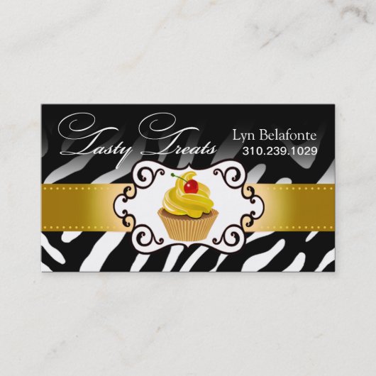 シマウマのカップケーキフレームの"風味がよい御馳走"金ゴールド 名刺 (正面)