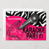 シマウマのカラオケの女の子の夜はパーティを楽しみます 招待状 (正面/裏面)
