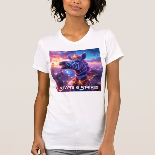 シマウマのザンジバルと星条旗 - Tシャツ (正面)