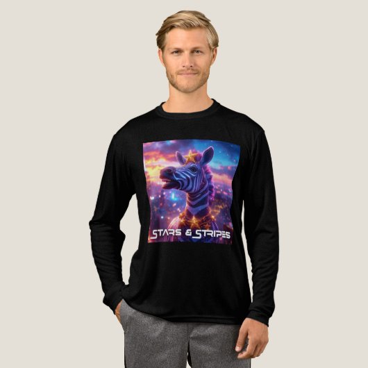 シマウマのザンジバーと星条旗 - トライブレンドTシャツ (正面全体)