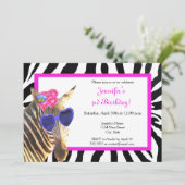 シマウマのジャングルの動物のファッションの魅力のハッピーバースデー 招待状 (スタンド正面)