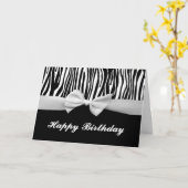 シマウマのストライプで及び白いリボンのグラフィックのハッピーバースデー カード (黄色い花)