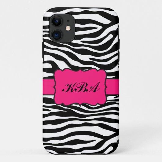 シマウマのストライプな及びショッキングピンクのモノグラムのなiPhone5場合 Case-Mate iPhoneケース (裏面)