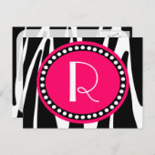 シマウマのストライプな、ショッキングピンクのモノグラムのな郵便はがき インビテーションポストカード (正面/裏面)