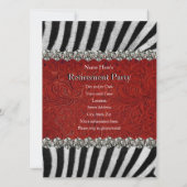 シマウマのストライプの赤い革ラインストーン(のど)のパーティー 招待状 (裏面)