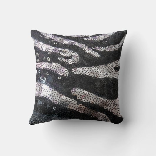 シマウマのスパンコールの黒い及び銀製の枕 クッション (裏面)