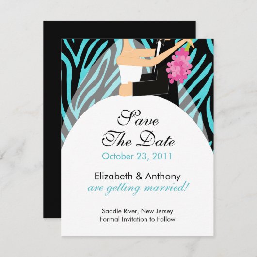 シマウマのセーブ・ザ・デート案内のターコイズ セーブザデート (正面/裏面)