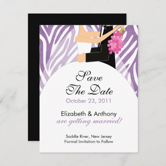 シマウマのセーブ・ザ・デート案内の紫色 セーブザデート (正面/裏面)