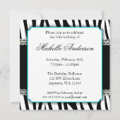 シマウマのティール(緑がかった色)のデイジーによって印刷される宝石の第50誕生日 招待状 (裏面)