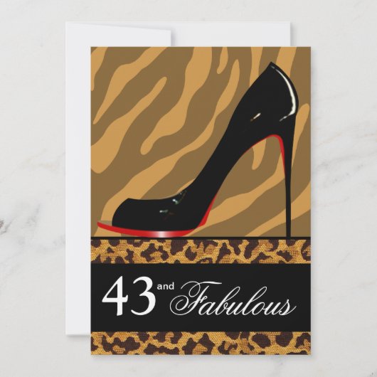 シマウマのヒョウの小剣の第43誕生日のサファリのパーティー 招待状 (正面)