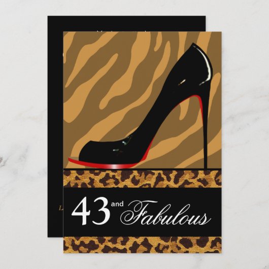 シマウマのヒョウの小剣の第43誕生日のサファリのパーティー 招待状 (正面/裏面)