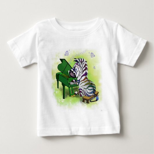 シマウマのピアノ奏者の面白いベビーTシャツ ベビーTシャツ (正面)