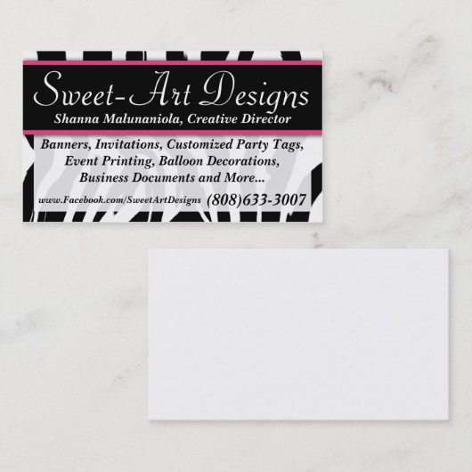 シマウマのピンクおよび黒い名刺のテンプレート 名刺 (正面/裏面)