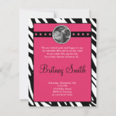 シマウマのピンクのエコー検査の写真のベビーシャワーの招待状 招待状 (正面)