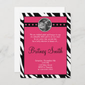 シマウマのピンクのエコー検査の写真のベビーシャワーの招待状 招待状 (正面/裏面)