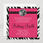 シマウマのピンクのエコー検査の写真のベビーシャワーの招待状 招待状 (正面/裏面)