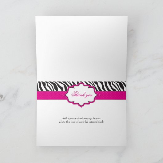 シマウマのピンクのリボンのサンキューカード サンキューカード (内部)
