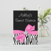 シマウマのピンクの弓ダイヤモンドの菓子16 招待状 (スタンド正面)