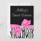 シマウマのピンクの弓ダイヤモンドの菓子16 招待状 (正面)