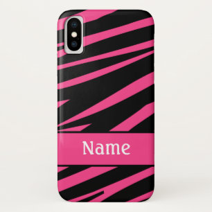 シマウマのピンクの黒のipod touchのパーソナライズな場合 iPhone x ケース