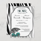 シマウマのプリントおよびティール(緑がかった色)のアクセントのシャワーの招待 招待状 (正面/裏面)