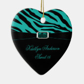 シマウマのプリントおよびティール(緑がかった色)の宝石の菓子16の記念品をやり直して下さい セラミックオーナメント (右)