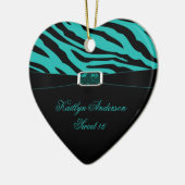 シマウマのプリントおよびティール(緑がかった色)の宝石の菓子16の記念品をやり直して下さい セラミックオーナメント (左)