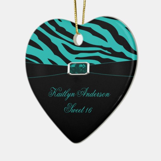 シマウマのプリントおよびティール(緑がかった色)の宝石の菓子16の記念品をやり直して下さい セラミックオーナメント (左)