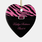 シマウマのプリントおよびピンクの宝石の菓子16の記念品をやり直して下さい セラミックオーナメント (右)