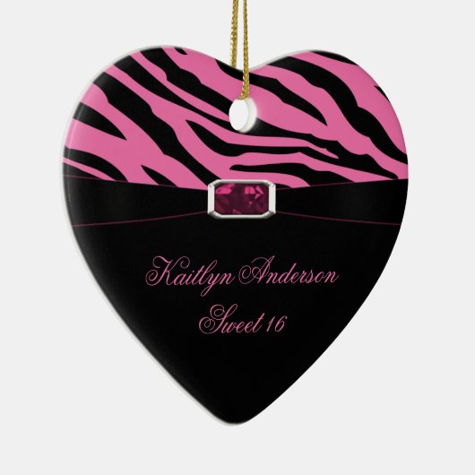 シマウマのプリントおよびピンクの宝石の菓子16の記念品をやり直して下さい セラミックオーナメント (右)