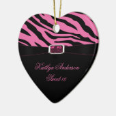 シマウマのプリントおよびピンクの宝石の菓子16の記念品をやり直して下さい セラミックオーナメント (左)