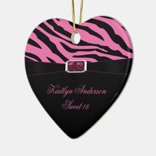 シマウマのプリントおよびピンクの宝石の菓子16の記念品をやり直して下さい セラミックオーナメント (左)