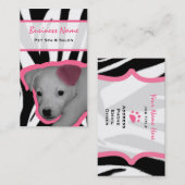 シマウマのプリントおよびピンクの耳犬ペットスパ及びサロン 名刺 (正面/裏面)