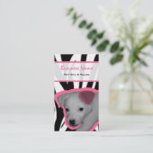 シマウマのプリントおよびピンクの耳犬ペットスパ及びサロン 名刺 (スタンド正面)