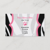 シマウマのプリントおよびピンクの耳犬ペットスパ及びサロン 名刺 (裏面)