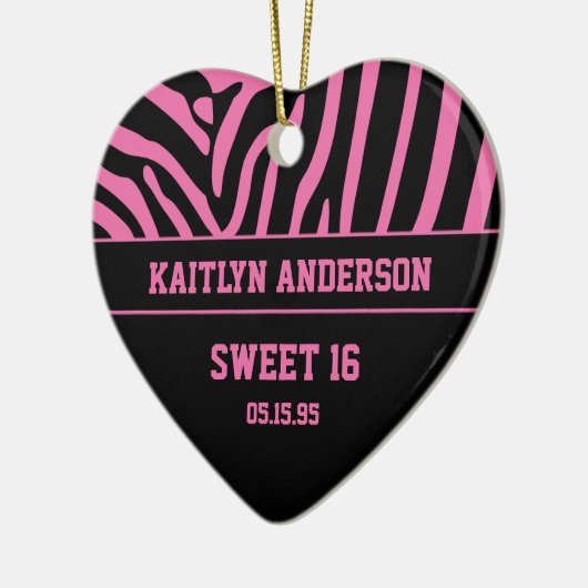 シマウマのプリントおよびピンクの菓子16の記念品をやり直して下さい セラミックオーナメント (左)