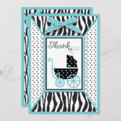 シマウマのプリントおよび乳母車は感謝していしています サンキューカード (正面/裏面)