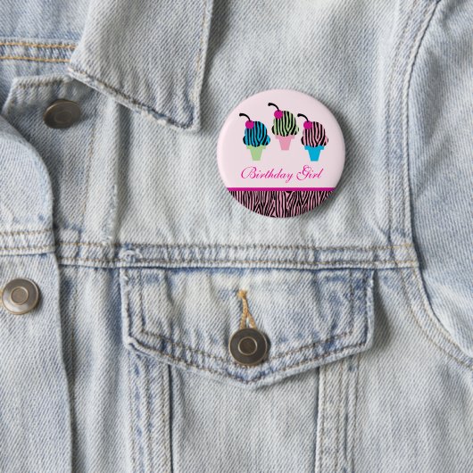 シマウマのプリントのアイスクリームの誕生日ボタン 缶バッジ (インサイチュ)