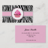 シマウマのプリントのカップケーキのベーカリーのピンクのエレガントなレース 名刺 (正面/裏面)