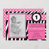 シマウマのプリントのピンクの女の子の誕生日の招待状 招待状 (正面/裏面)