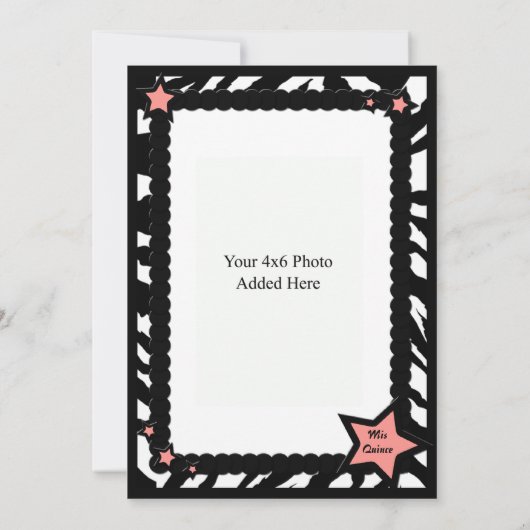 シマウマのプリントのピンクはQuinceneraの誕生日及び写真を主演します 招待状 (裏面)