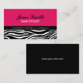 シマウマのプリントのモダンでエレガントな美容師のショッキングピンク 名刺 (正面/裏面)