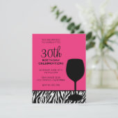 シマウマのプリントのワインの誕生日 招待状 (スタンド正面)