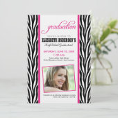 シマウマのプリントの卒業の発表(明るい赤紫色) 招待状 (スタンド正面)