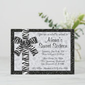 シマウマのプリントの弓との銀によって印刷されるグリッターの招待 招待状 (スタンド正面)