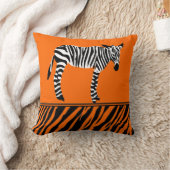 シマウマのプリントの明るいオレンジクッションの枕 クッション (ブランケット)