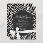 シマウマのプリントの白いリボン及びダイヤモンドのファッションのブライダル 招待状 (正面/裏面)